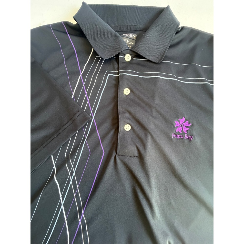 Page & Tuttle Cool Swing Mens Medium Polo Shirt Poipu Bay Golf Black Purple Line